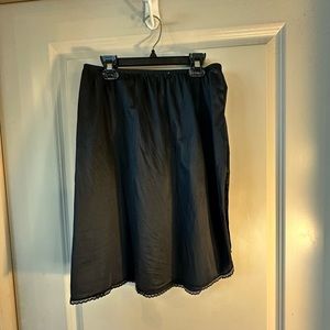 Vintage Vanity Fair Black Lace Hem Side Slit Slip Skirt, size Medium